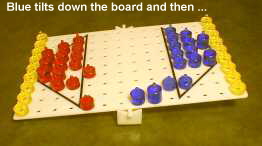 Blue tilts down the board and then ...